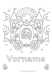 Malvorlage anpassen Kawaii Prinzessin Regenbogen Kutschen und Kutschen Véhicules historiques ou vintages
