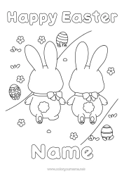 Colouring to customise Rabbit Easter Eggs Easter "Happy Easter" Message Forest Animals