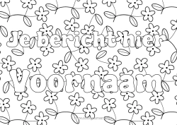Gratis kleurplaat Bloemen Lente Gedecoreerde naam Decoratieve achtergrond