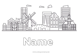 Colouring to customise Monument Netherlands City Of The World Skyline