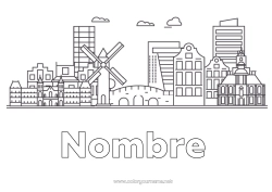 Colorear para personalizar Monument Países Bajos Ciudad del mundo