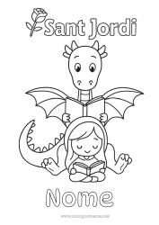 Desenho para personalizar Dragão Espanha Livro Dragões, unicórnios e animais fantásticos Sant Jordi ou São Jorge Leitura