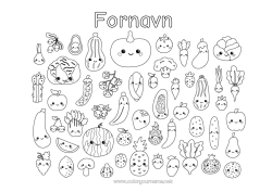 Gratis farvelægning Kawaii Mad Frugter Grøntsager