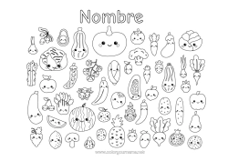Colorear gratis Kawaii Alimento Frutas Verduras