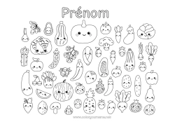 Coloriage gratuit Kawaii Nourriture Fruits Légumes