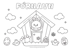 Gratis tegning Sød Kawaii Kanin Påskeæg Hus Skovens dyr