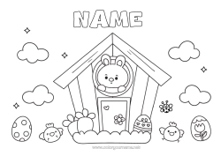 Free drawing Cute Kawaii Bunny Easter eggs House Forest animals