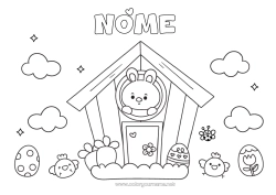 Desenho grátis Fofo Kawaii Coelho Ovos de Páscoa Casa Animais da floresta