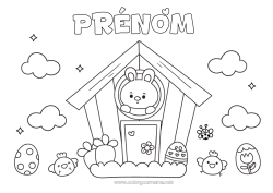 Dessin gratuit Mignon Kawaii Lapin Oeufs de Pâques Maison Animaux de la forêt