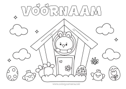 Kleurplaat aanpassen Schattig Kawaii Konijn Paaseieren Huis Bosdieren