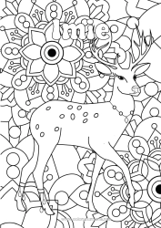 Kolorowanka za darmo Kwiaty Zwierzę Złożone kolorowanki Zentangle Zwierzęta leśne Jeleń