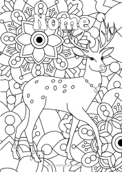 Desenho para personalizar Flores Animal Colorações Complexas Zentangle Animais da floresta Veado