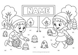 Free coloring Christmas elves Elves coloring pages Easter eggs Easter