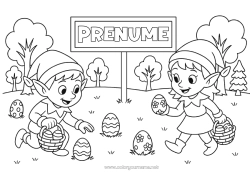 Pagină de colorat gratuită Moșneguții de Crăciun Desene de colorat cu spiriduși Ouă de Paște Paște