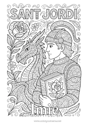 Kolorowanka za darmo Smok Róża Złożone kolorowanki Książka Zentangle Smoki, jednorożce i fantastyczne zwierzęta Święty Jerzy Czytanie