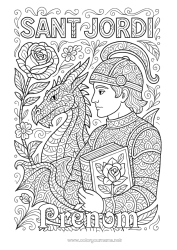 Dessin gratuit Dragon Rose Coloriages complexes Livre Zentangle Dragons, licornes et animaux fantastiques Sant Jordi ou Saint George Lecture