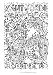 Desen liber de colorat Dragon Trandafir Desene de colorat complexe Carte Zentangle Dragoni, unicorni și animale fantastice Sant Jordi sau Sfântul Gheorghe Lectură