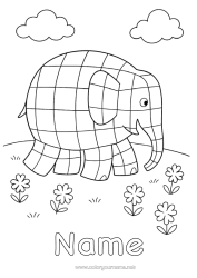 Colouring to customise Elephant Animal Wild Animals Of Africa Mosaics Children's Tales