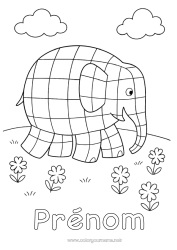 Dessin gratuit élephant Animal Animaux sauvages d'Afrique Mosaïques Contes pour Enfants