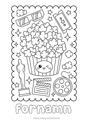 Gratis färgläggning Biograf Popcorn Gottigheter, sötsaker Biljett
