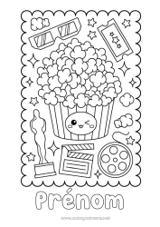 Coloriage à personnaliser Cinéma Pop Corn Gourmandises, sucreries Ticket