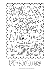 Pagină de colorat personalizată Cinema Popcorn Dulciuri, bunătăți Bilet