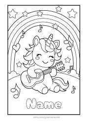 Colouring to customise Unicorn Animal Rainbow Dragons, Unicorns, And Fantastical Creatures Guitar Musical Instruments