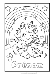Coloriage gratuit Licorne Animal Arc en ciel Dragons, licornes et animaux fantastiques Guitare Instruments de musique