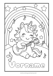 Malvorlage anpassen Einhorn Tier Regenbogen Drachen, Einhörner und fantastische Tiere Gitarre Musikinstrumente