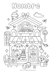 Dibujo libre Lindo Kawaii Conejo Café Bebidas Casa Animales del bosque Tienda
