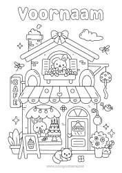 Gratis kleurplaat Schattig Kawaii Konijn Koffie Drankje Huis Bosdieren Winkel
