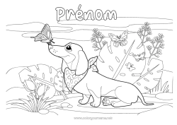 Dessin gratuit Chien Printemps Papillon Animal Insectes Chiens et chats