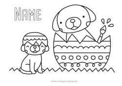 Free coloring Dog Animal Easter eggs Easter Easy coloring pages Dog and cat Easter Painted Eggs