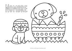 Colorear para personalizar Perro Animales Huevos de Pascua Pascua de Resurrección Dibujos fáciles para colorear Perros y gatos Huevos pintados de Pascua