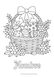 Colorear gratis Flores Huevos de Pascua Cesta