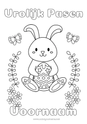 Gratis tekening Bloemen Konijn Vlinder Paaseieren Pasen 