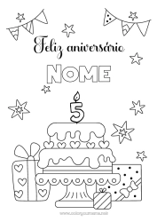 Desenho para personalizar Bolo Coração Festa Feliz aniversário (francês) Mensagem Idade comemorada personalizável Bolo de aniversário