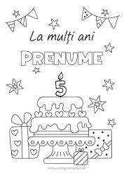 Pagină de colorat personalizată Tort Inimă Sărbătoare La mulți ani! Vârstă personalizabilă de sărbătorit Tort de ziua de naștere