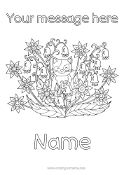 Free colouring Cat Spring Animal Lily of the valley Dogs and cats 1st May