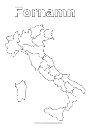 Gratis färgläggning Geografi Italien Land Landskarta