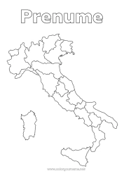 Pagină de colorat personalizată Geografie Italia Țară Hartă a țărilor