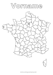 Kostenlose Malvorlage Geografie Frankreich Land Landkarten