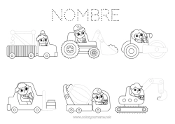 Colorear gratis Vehículos Actividades para niños Excavadora Maquinaria de construcción Dibujos fáciles para colorear Trazo y color Camión grúa Retroexcavadora Rodillos compactadores Grúa