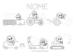Colorazione gratuita Veicoli Attività per Bambini Escavatore Macchine da cantiere Disegni da colorare facili Traccia e colora Camion gru Terzino Rulli compressori (compattatori) Gru