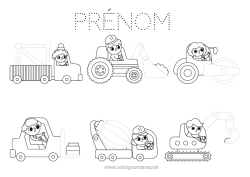 Coloriage à personnaliser Véhicules Activités enfants Pelleteuse Engins de chantier Coloriages faciles Trace et colorie Camion-grue Tractopelle Rouleau compresseur Grue