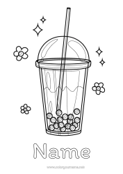 Free colouring Flowers Drink Bubble tea Realistic