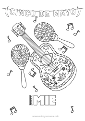 Rysunek za darmo Muzyka Piątego Maja Święto Muzyki Gitara Marakasy Instrumenty muzyczne