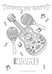 Colouring to customise Music Fifth Of May Music Day Guitar Maracas Musical Instruments