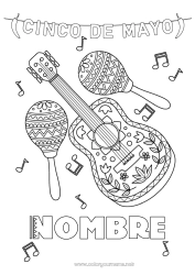 Dibujo libre Música Cinco de Mayo Día Mundial de la Música Guitarra Maracas Instrumentos de música