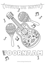 Gratis kleurplaat Muziek Cinco de Mayo Muziekfestival Gitaar Maracas Muziekinstrumenten